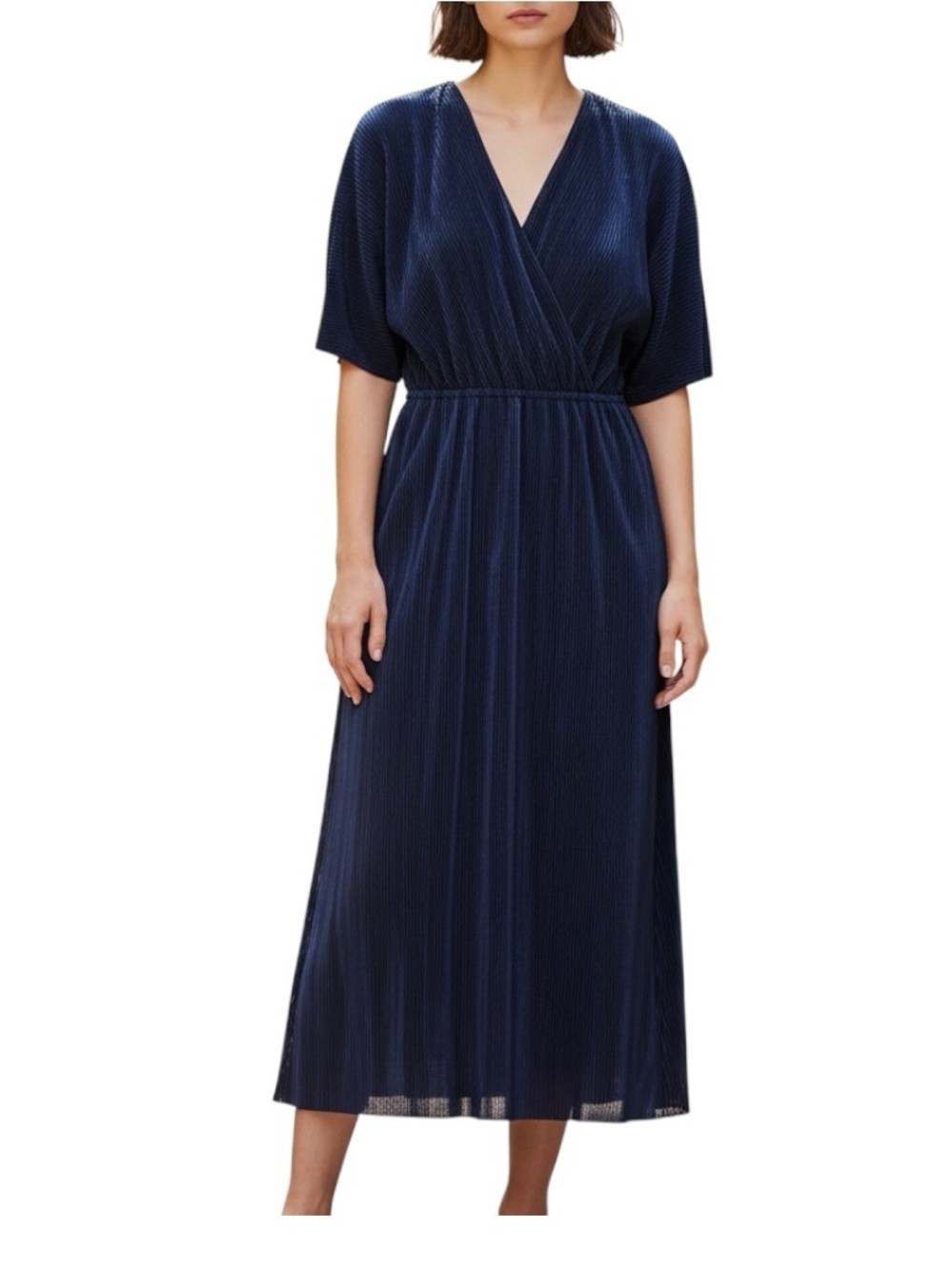 Nine.Eight New York Women’s Plisse Pleat Wrap Dress Short Sleeves Black 1X NWT